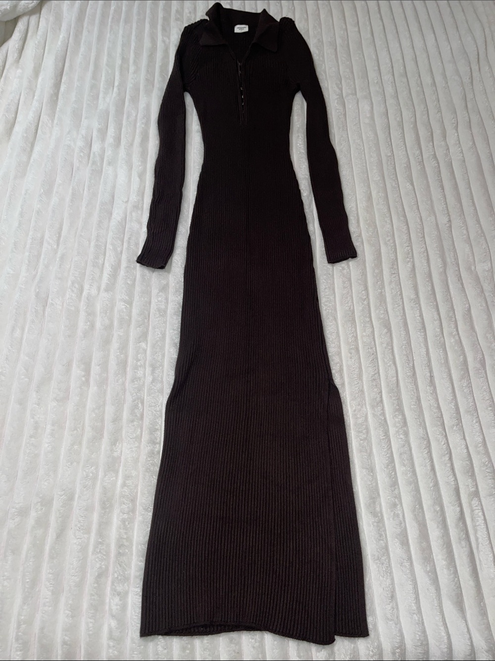 Abercrombie & Fitch Long Ribbed Maxi Dress in Dark Brown | Size Small TALL